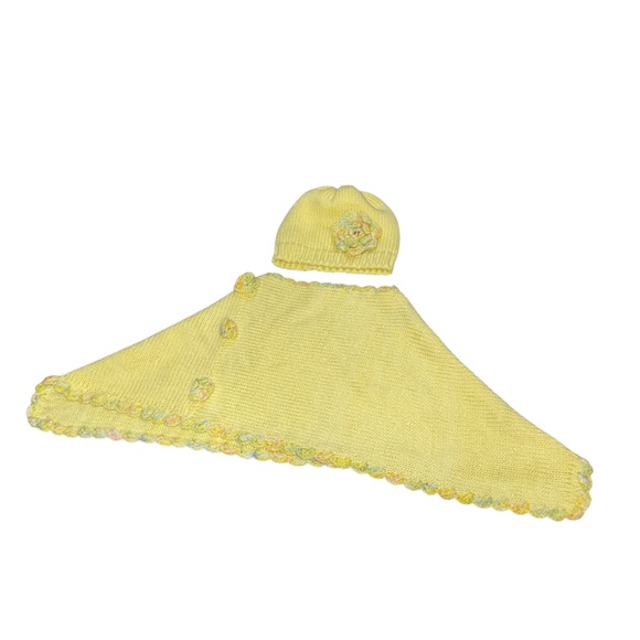 Crochet Baby Yellow Floral Poncho and Hat - Picture 9 of 9